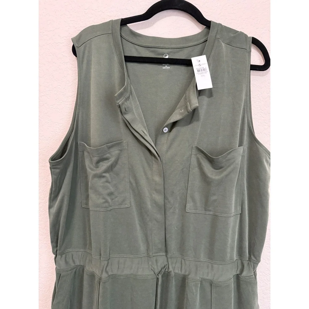 NWT Lou and Grey Olive Green Sleeveless Drawstring Waist Dress‎ Utility Pockets